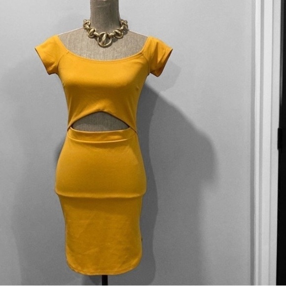 Revamped Mustard Yellow Cut-Out Dress Large - Picture 2 of 13